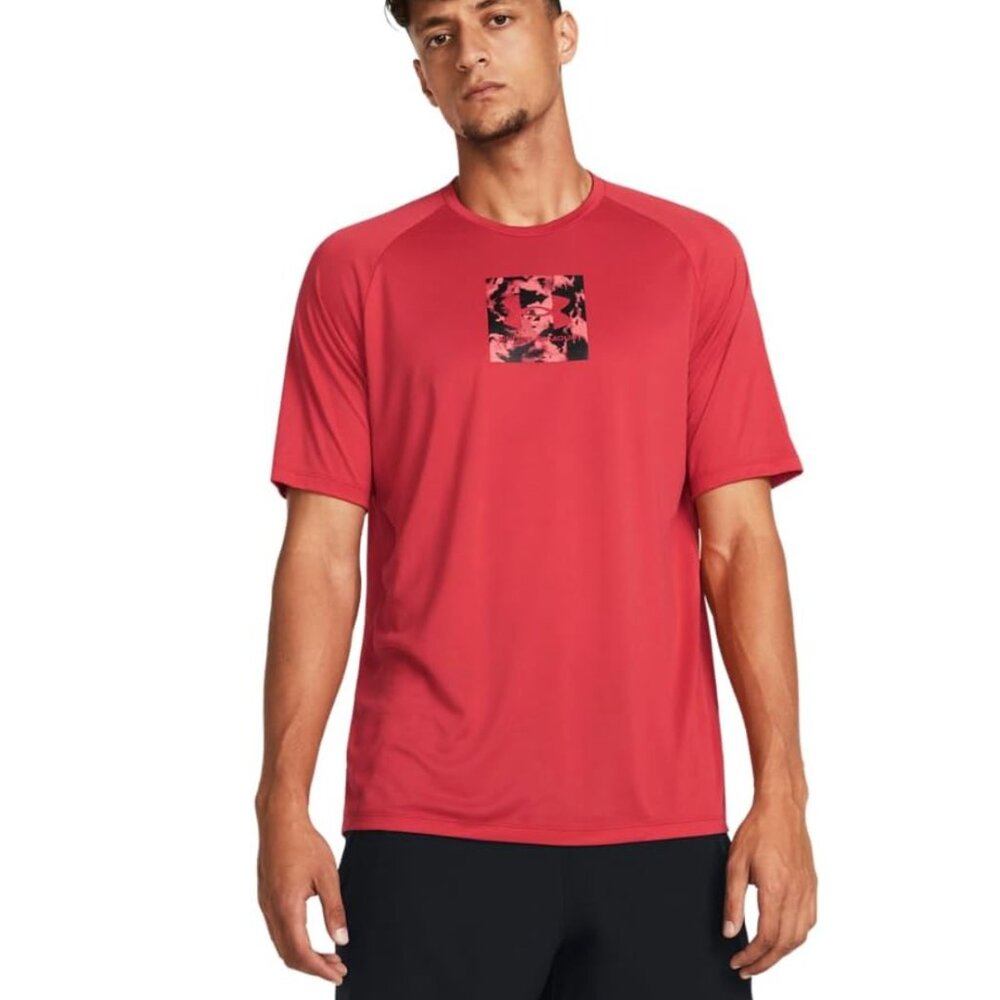 Under Armour Men's Tech Print Fill Short Sleeve, (814) Red Solstice